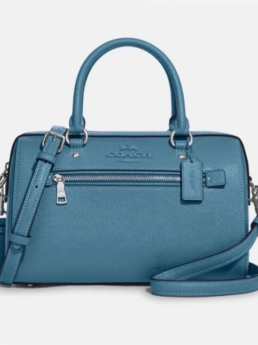 Coach Rowan Turquoise Blue Pebbled Leather Satchel with Gold Hardware